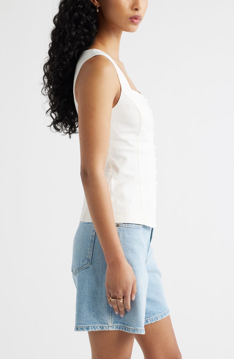 Open Edit Sweetheart Neck Linen Blend Top, Alternate, color, White