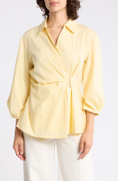 Draped D-Ring Faux Wrap Top