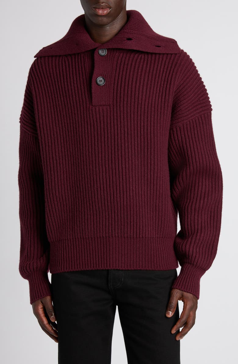 McQueen Funnel Neck Wool & Cashmere Sweater, Main, color, Bordeaux