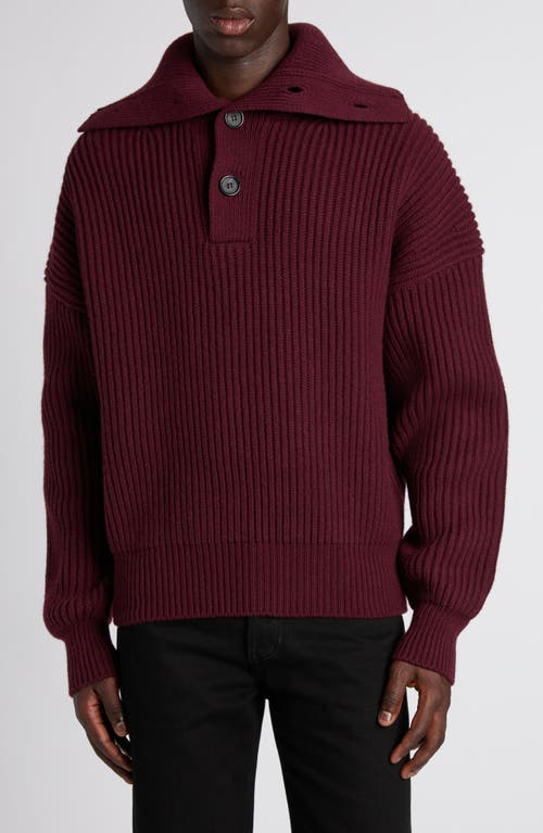 Alexander Mcqueen Ribbed Wool And Cashmere-blend Half-placket Sweater In Bordeaux