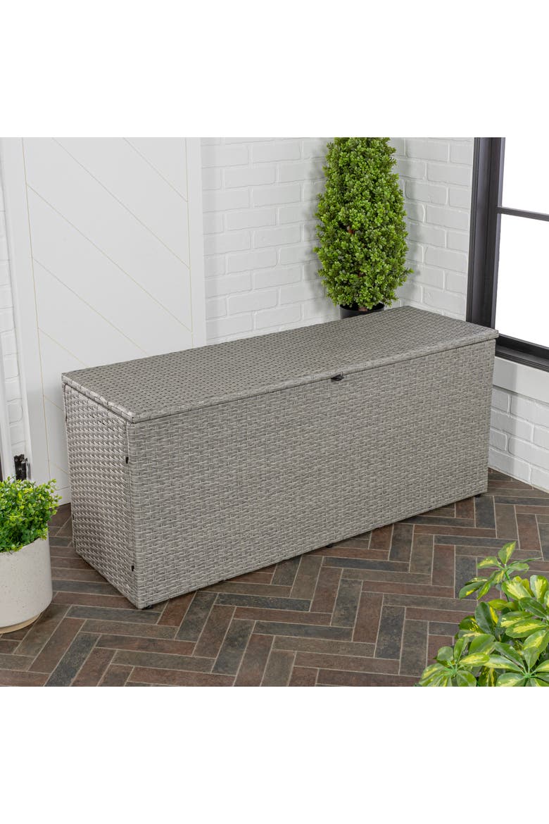 Nino Modern Minimalist Outdoor Faux Wicker Deck and Patio Storage Box, Main, color, Gray