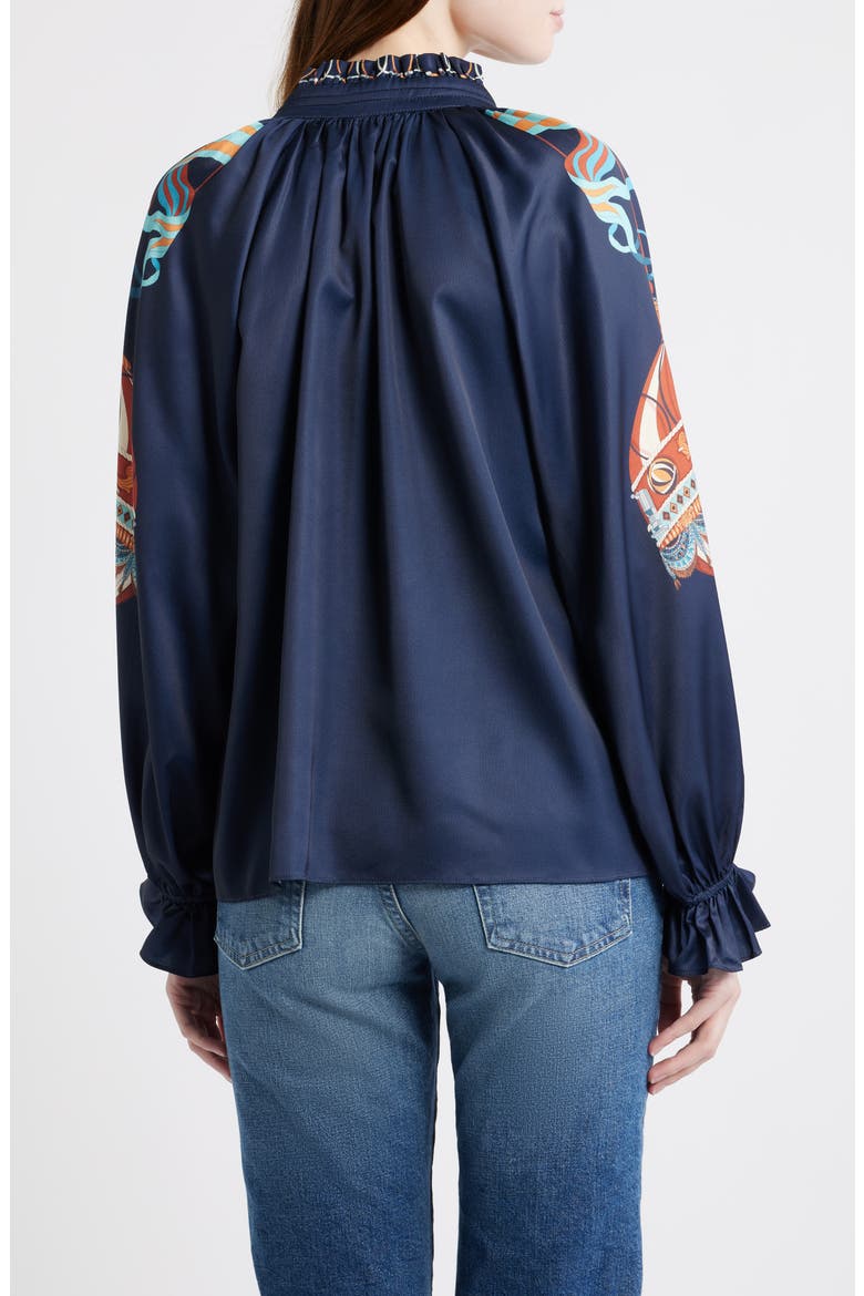 Helen Satin Top, Alternate, color, NAVY MULTI