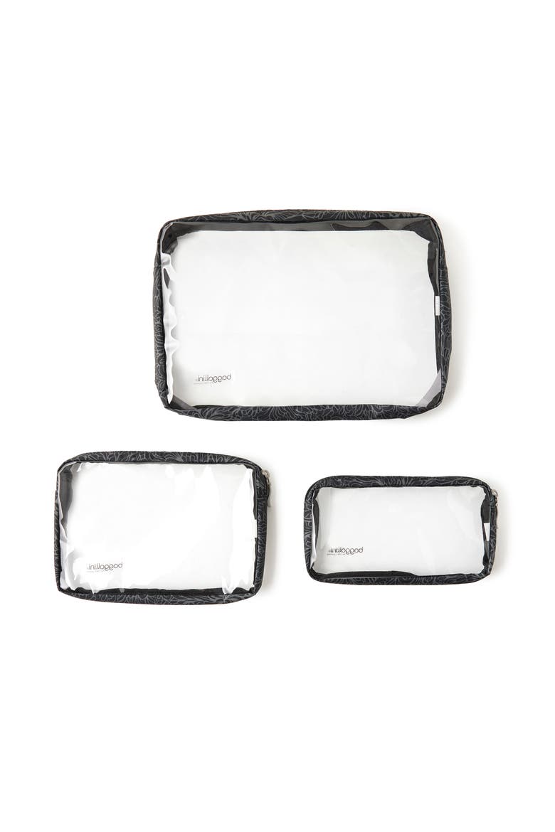 Clear Travel Pouches 3 Piece Set, Alternate, color, Midnight Blossom