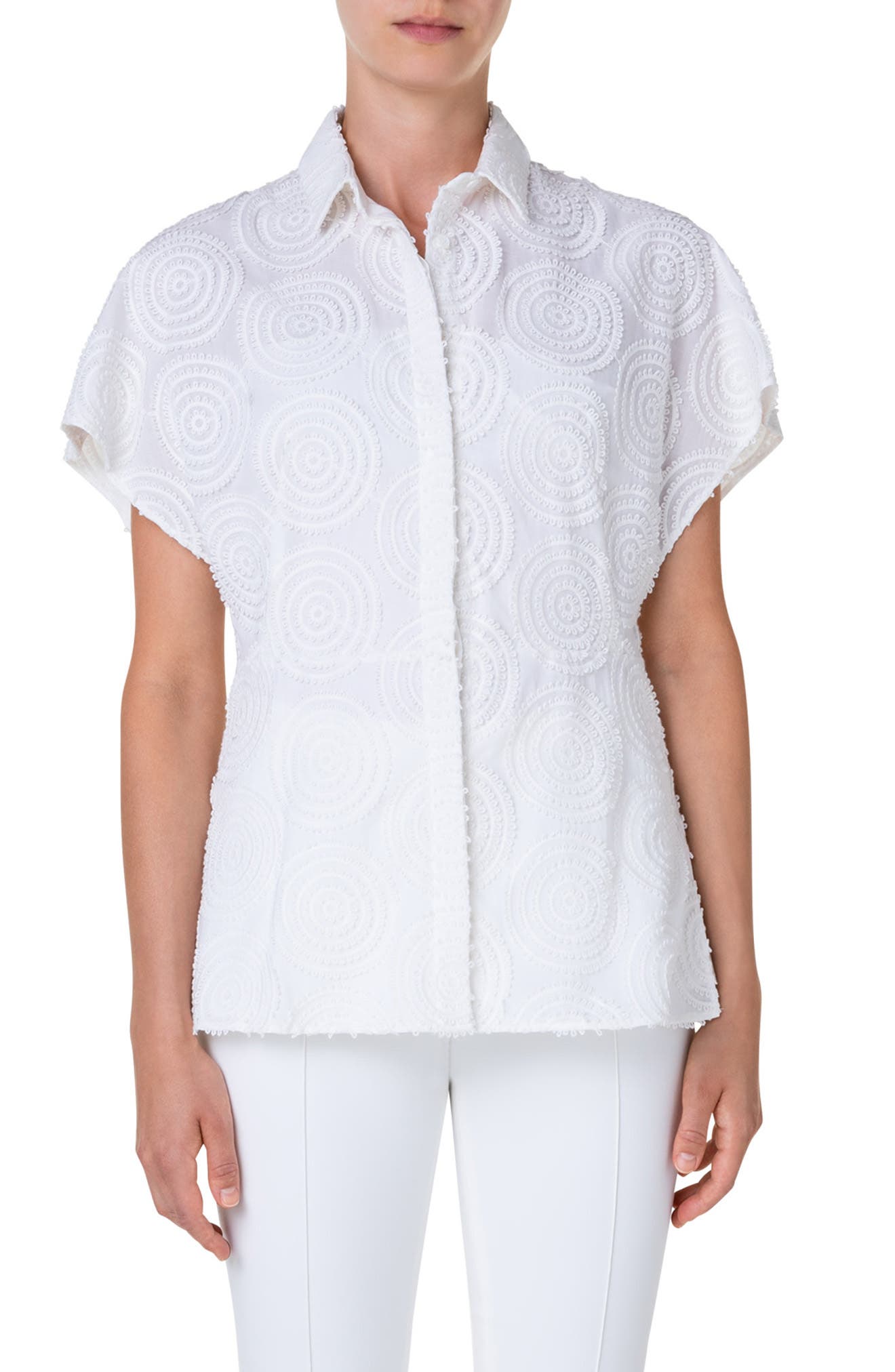 Circle Embroidery Cotton Peplum Blouse