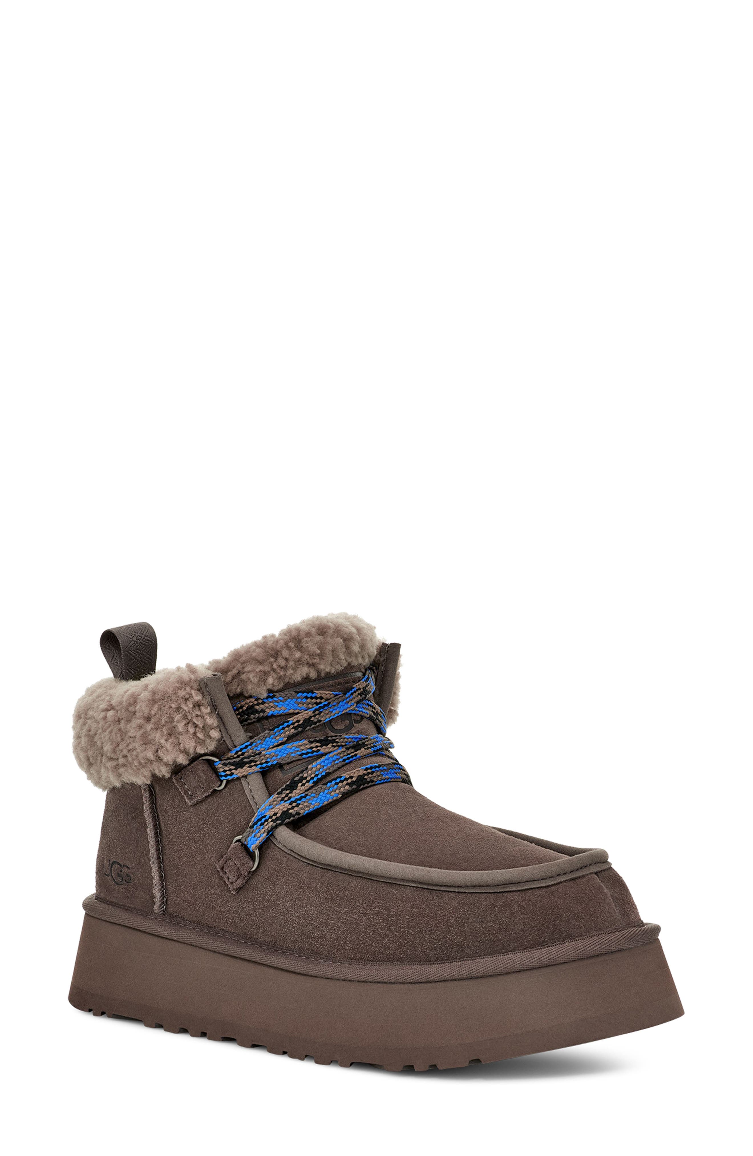 Funkarra Genuine Shearling Cabin Cuff Bootie, Main, color, THUNDER CLOUD