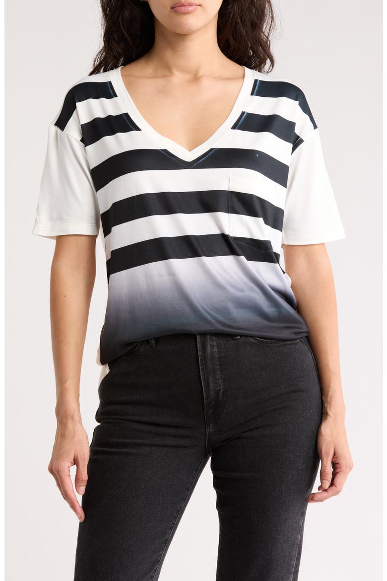 V-Neck Pocket T-Shirt, Main, color, WHITE BLACK STRIPE DIP PRINT