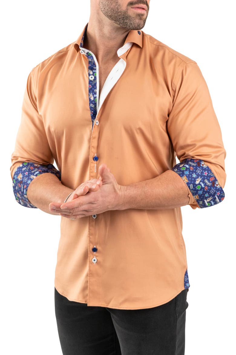 Einstein Solid Tencel® Button-Down Shirt, Alternate, color, ORANGE