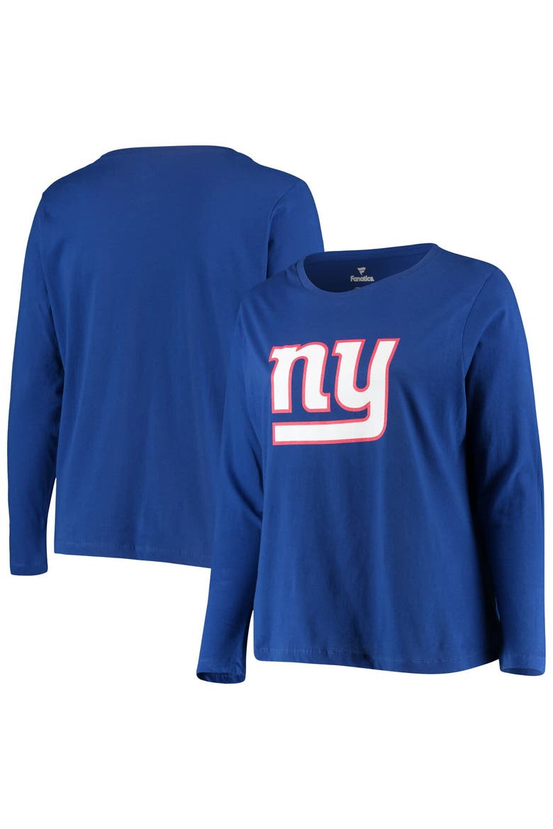Women's Fanatics Branded Royal New York Giants Plus Size Primary Logo Long Sleeve T-Shirt, Main, color, Royal