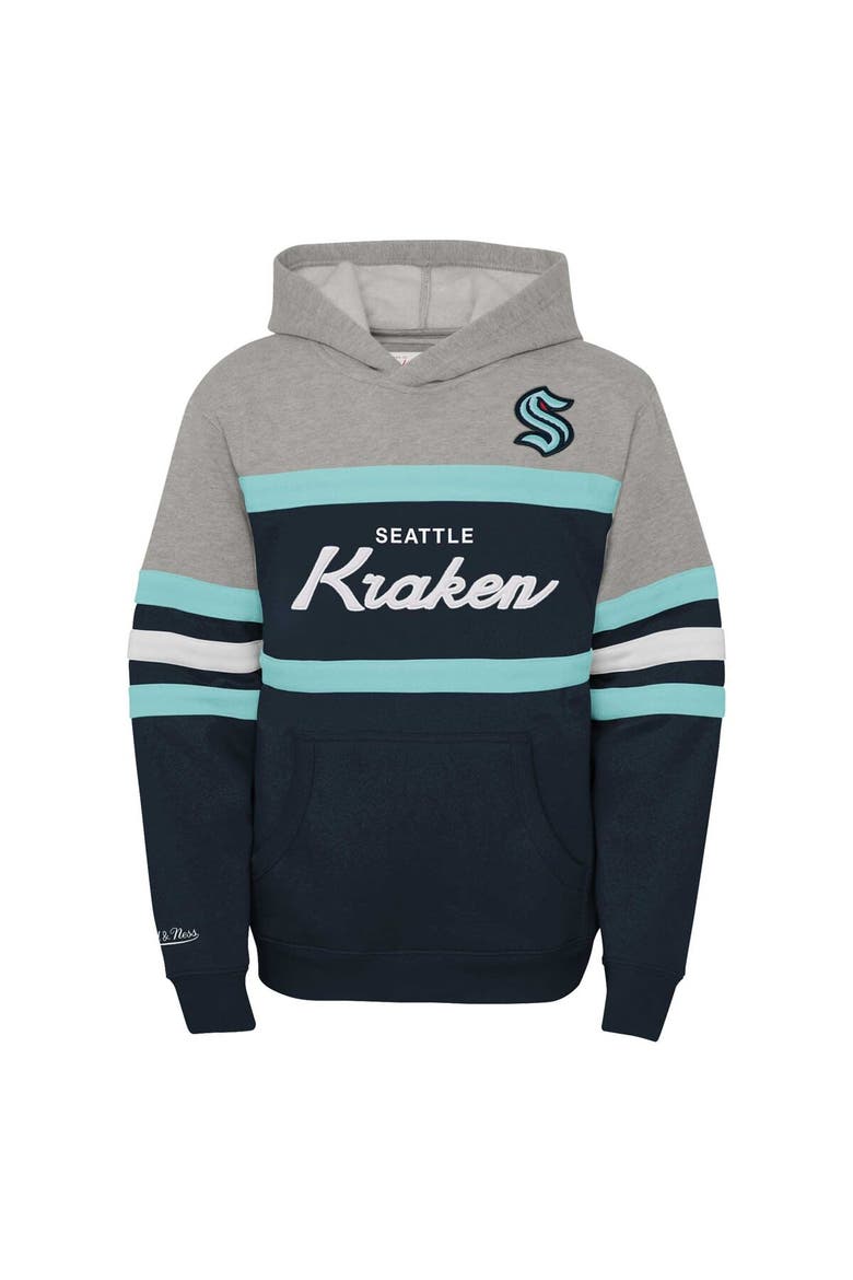 Youth Mitchell & Ness Deep Sea Blue Seattle Kraken Head Coach Pullover Hoodie, Alternate, color, Navy