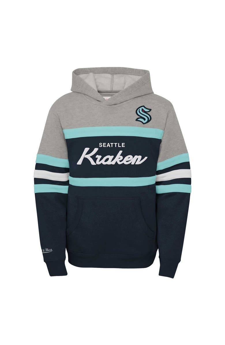 Mitchell & Ness Youth Mitchell & Ness Deep Sea Blue Seattle Kraken Head Coach Pullover Hoodie, Alternate, color, Navy