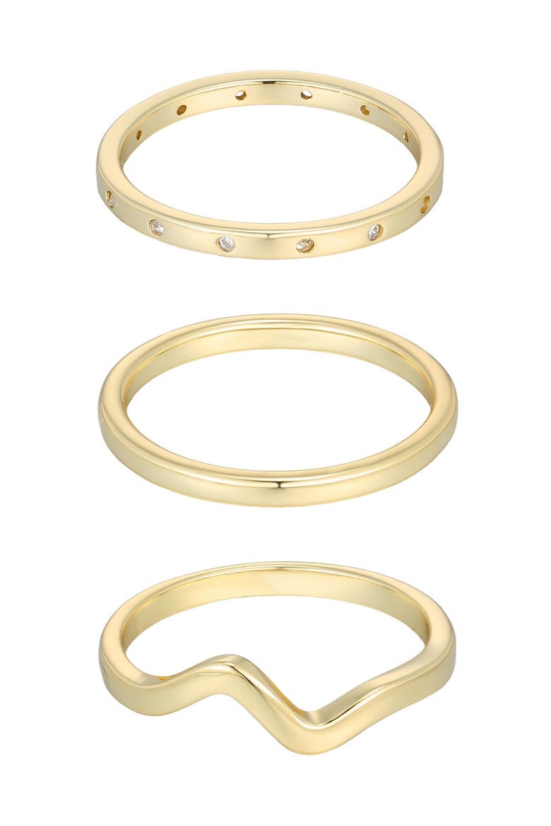 Set of 3 14K Gold Plated Cubic Zirconia Stackable Rings, Main, color, GOLD