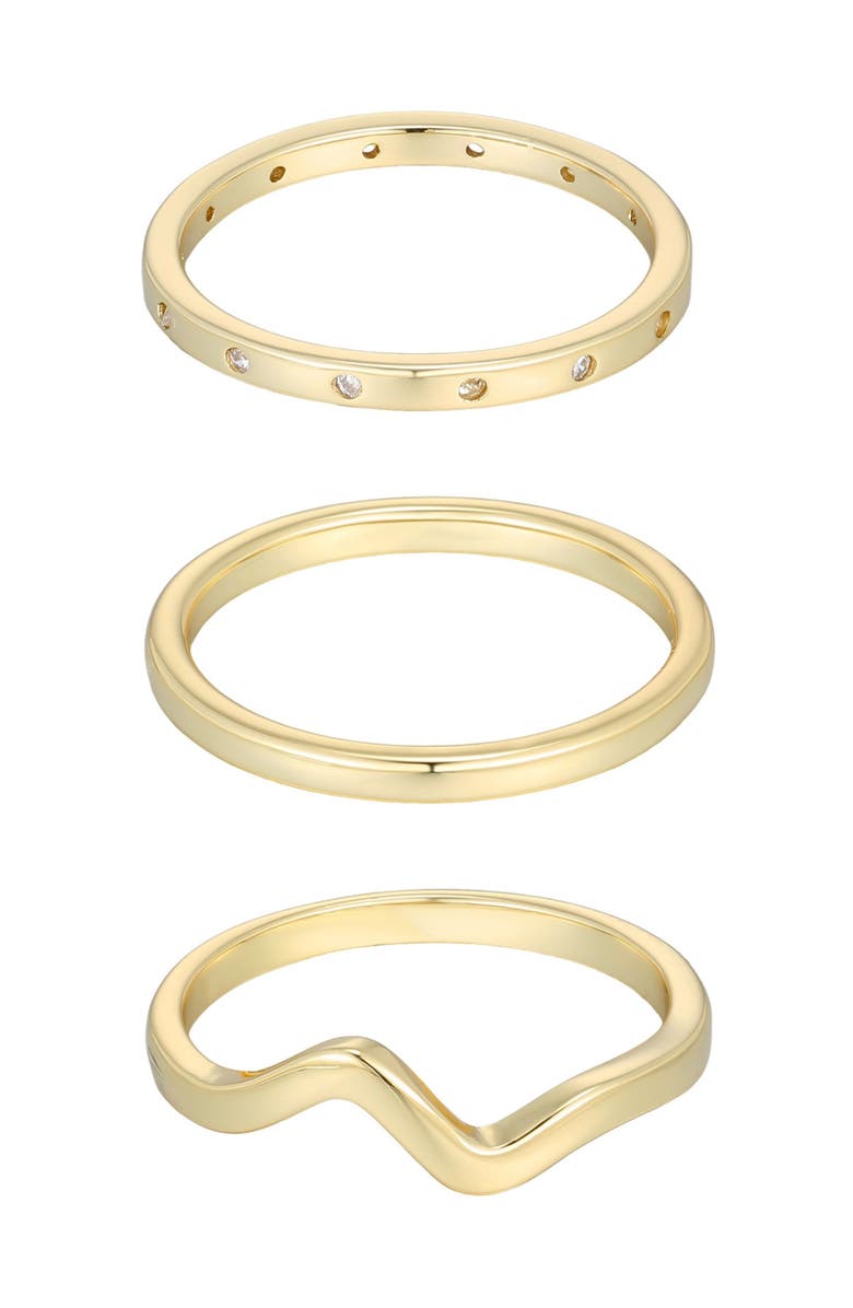 Adornia Set of 3 14K Gold Plated Cubic Zirconia Stackable Rings, Main, color, Gold