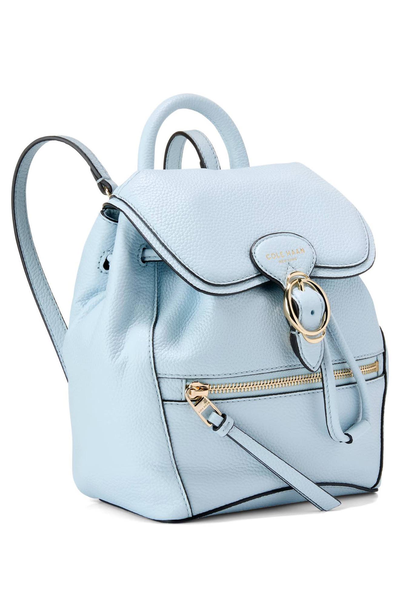 Alexandria Small Flap Leather Backpack, Alternate, color, BALLAD BLUE