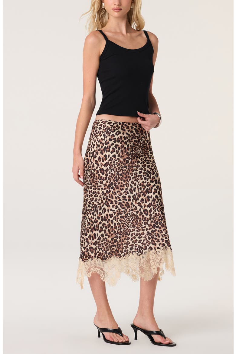 Eilinna Leopard Print Lace Trim Midi Skirt, Alternate, color, LEOPARD PRINT
