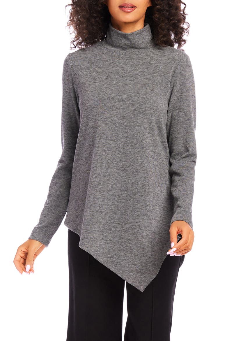 Turtleneck Asymmetric Hem Long Sleeve Top, Main, color, HEA
