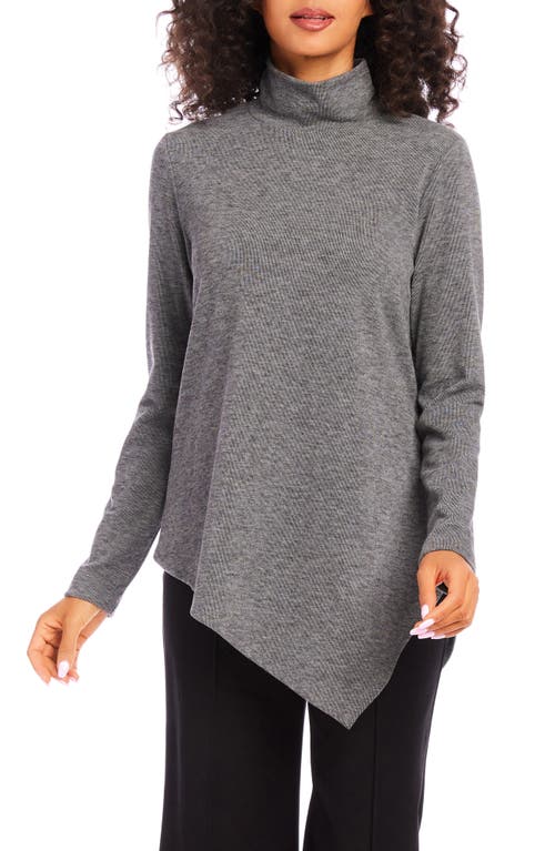 Karen Kane Turtleneck Asymmetric Hem Long Sleeve Top in Heather Grey 