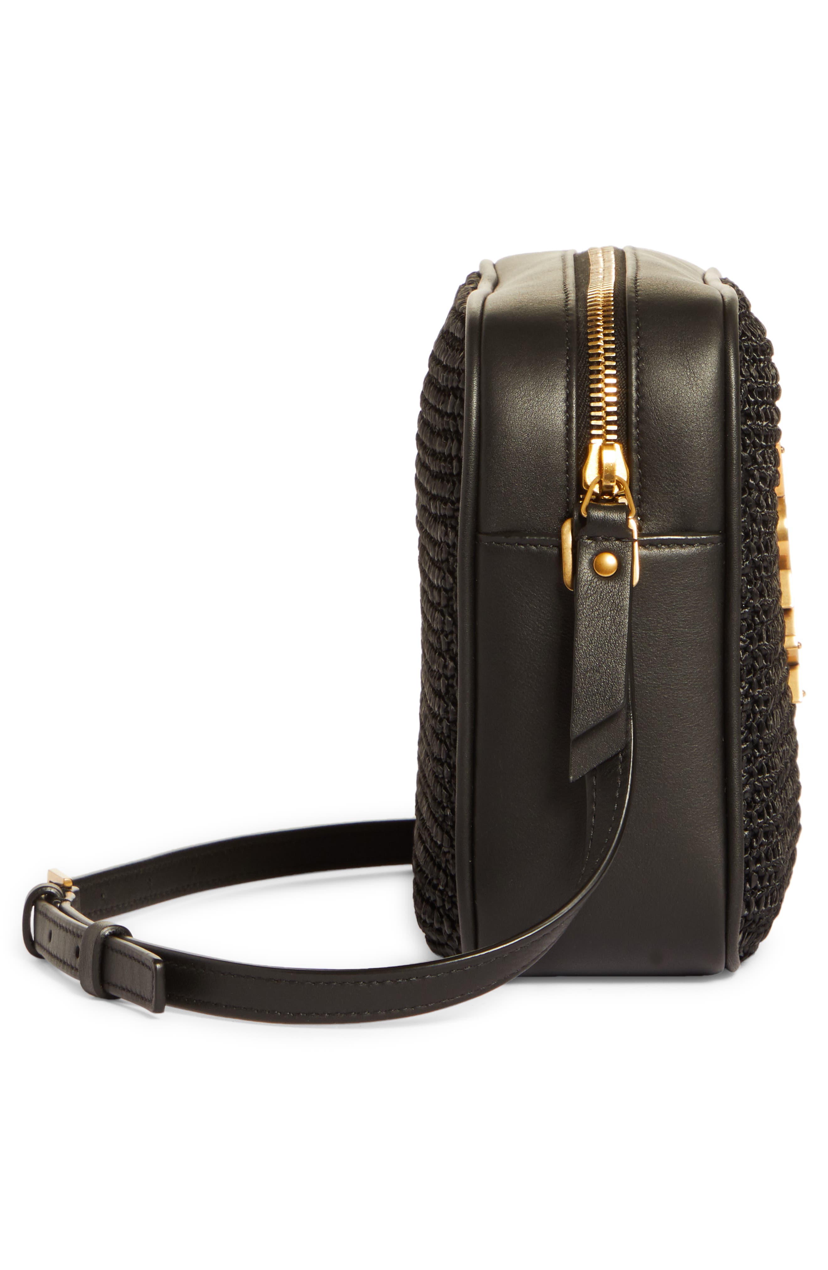 Saint Laurent Medium Lou Raffia & Leather Camera Bag, Alternate, color, 