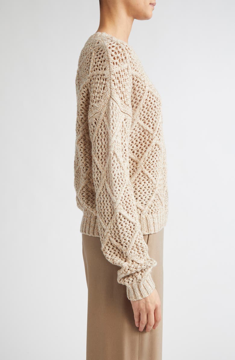 Max Mara Studio Ellade Diamond Wool & Cashmere Crewneck Sweater, Alternate, color, Beige