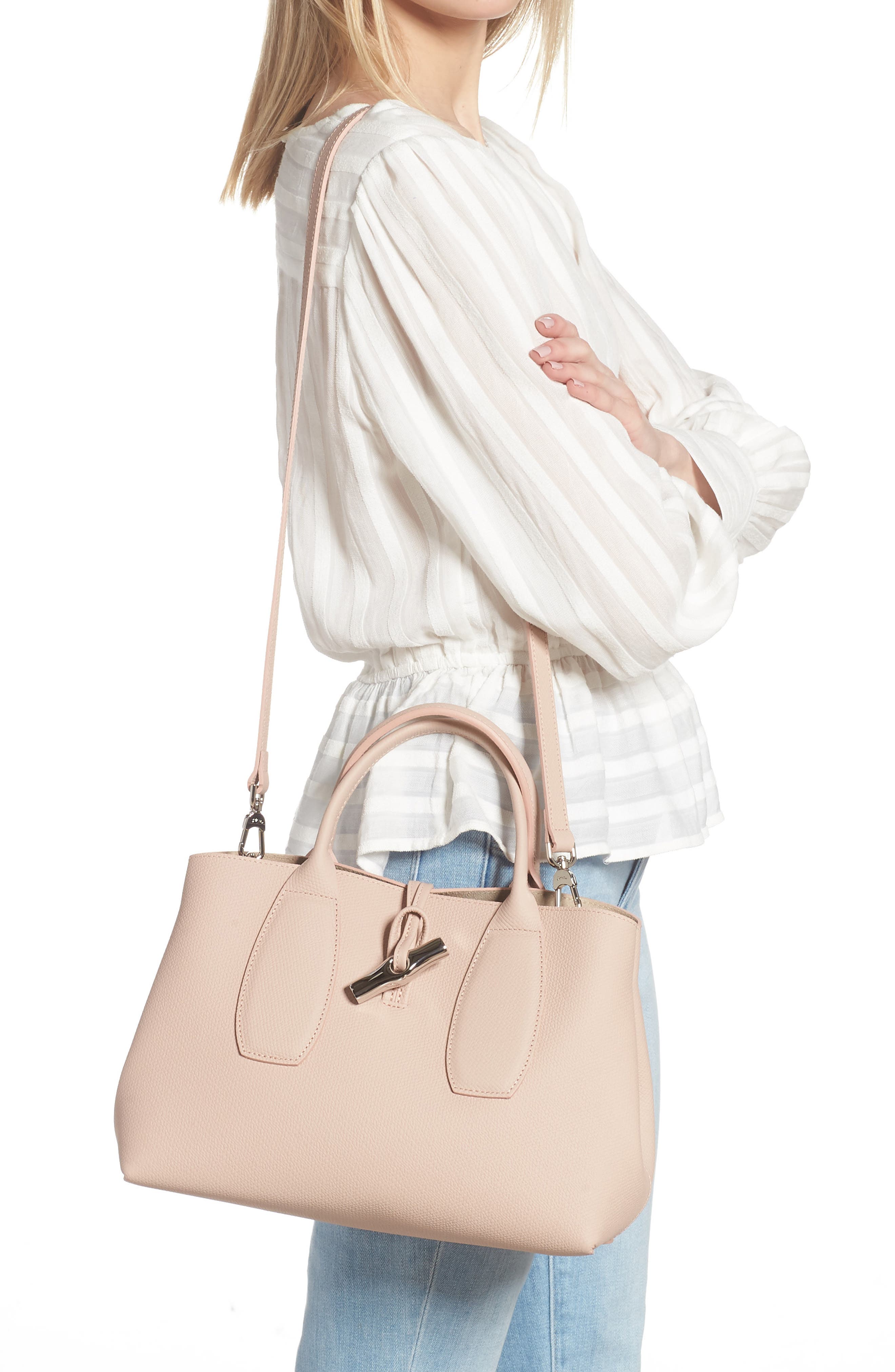 Medium Roseau Leather Tote, Alternate, color, POWDER