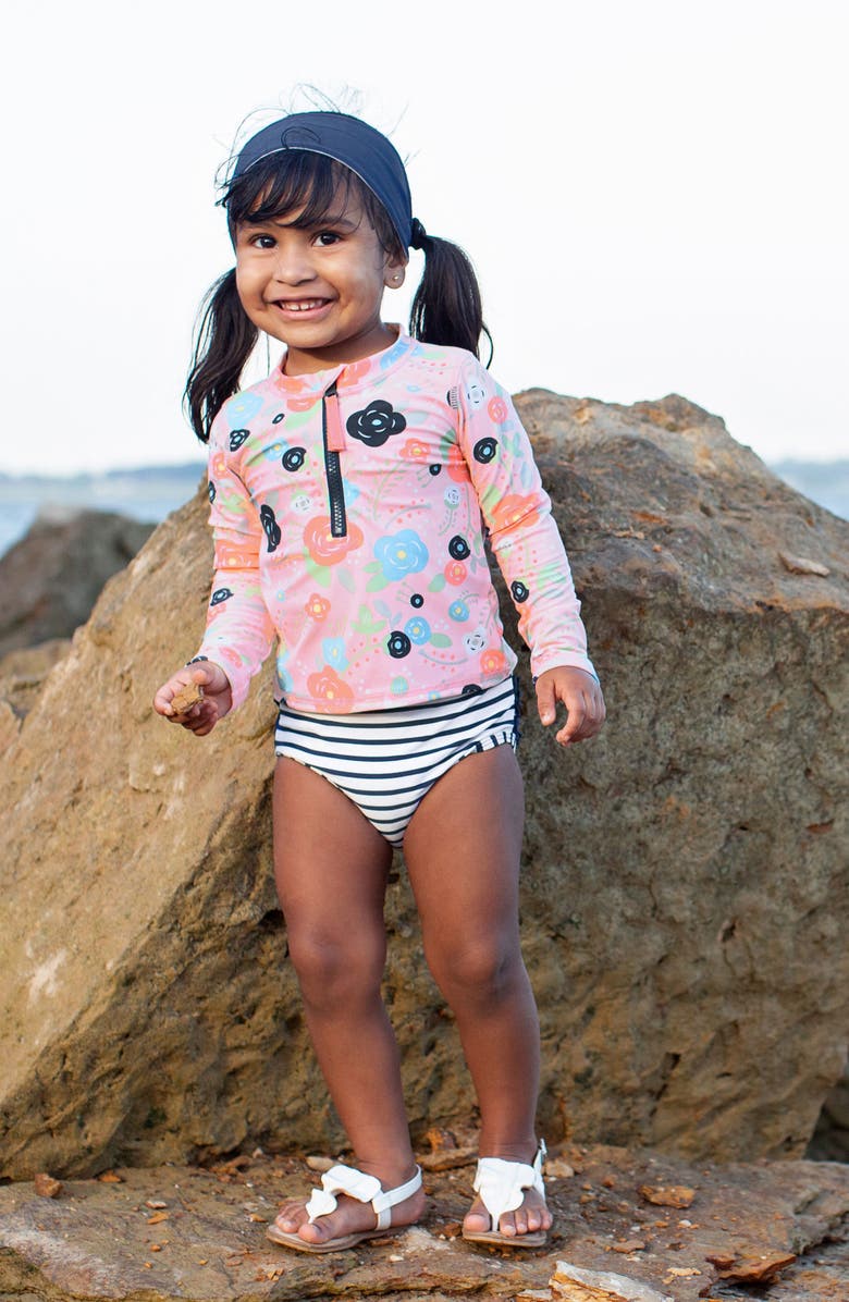 RuffleButts Two-Piece Rashguard Swimsuit & Headband Set, Alternate, color, 