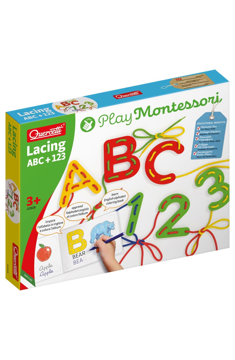 Quercetti Play Montessori Abc & 123 Lacing Set 53 Pieces, Main, color, Multicolored