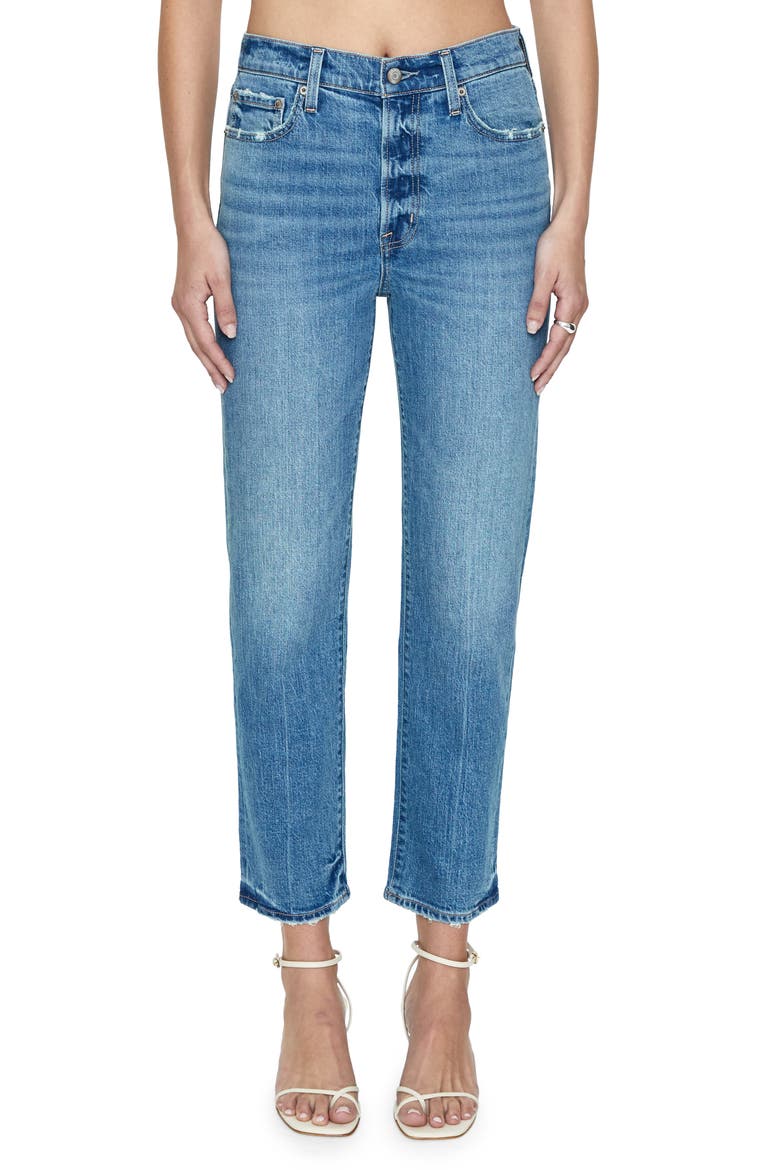 Charlie High Waist Frayed Ankle Straight Leg Jeans, Main, color, SUNDOWN