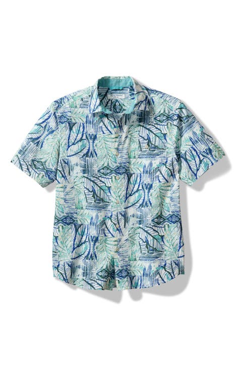 Nova Wave Bermuda Batik Short Sleeve Seersucker Button-Up Shirt