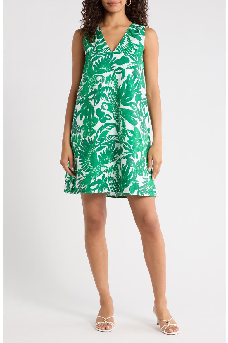 Tropical Print Cotton Shift Dress, Main, color, WHITE-GREENS