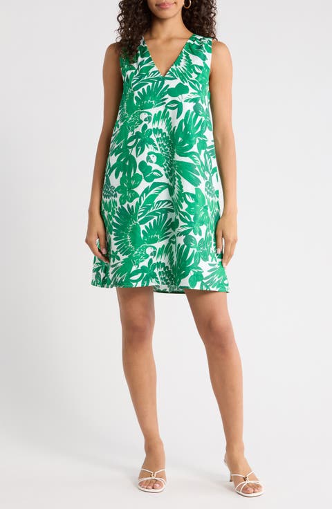 Tropical Print Cotton Shift Dress
