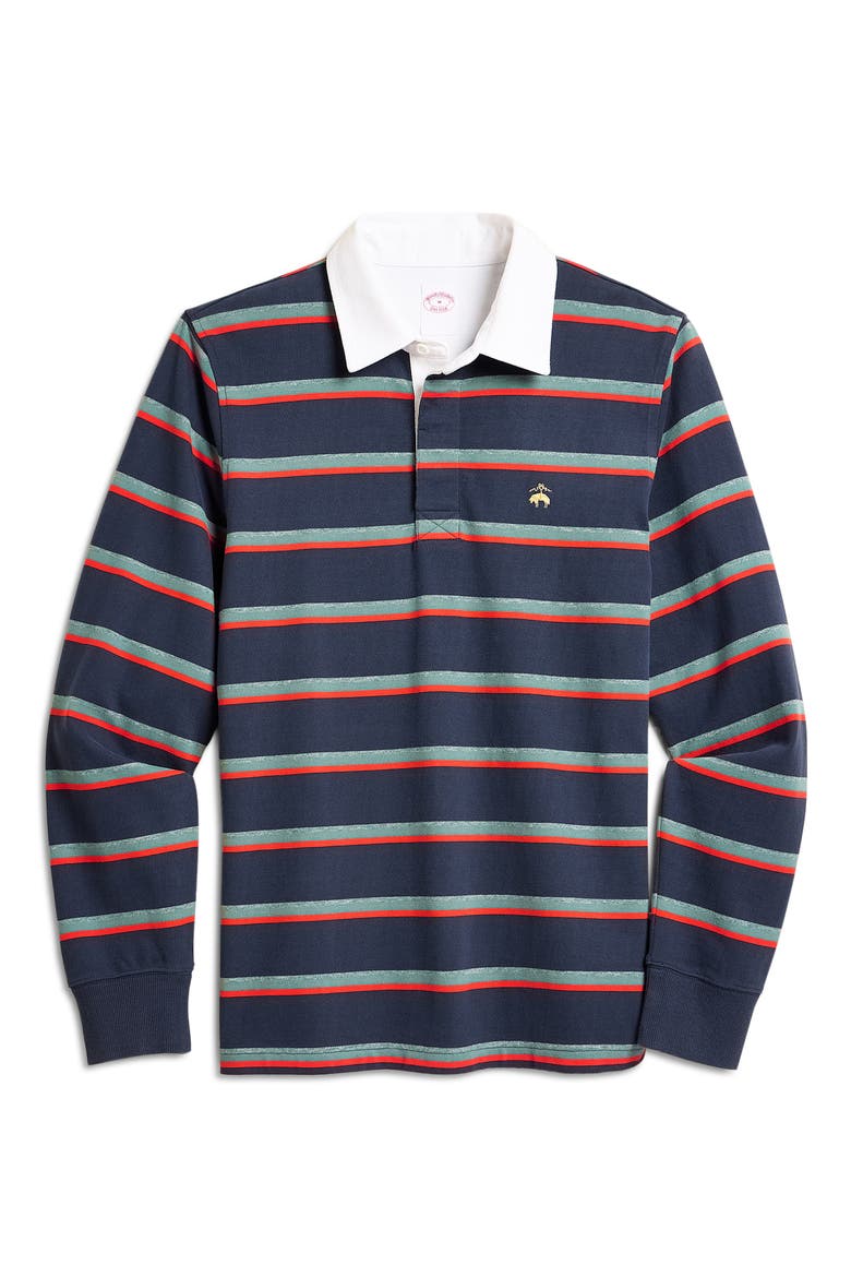 Long Sleeve Stripe Cotton Rugby Shirt, Alternate, color, NAVY MULTI