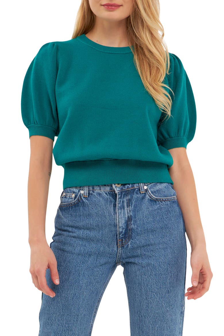 Puff Sleeve Sweater, Main, color, EMERALD