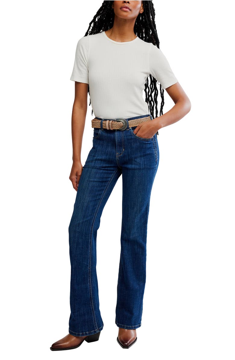 Free People Double Knot High Waist Straight Leg Jeans, Alternate, color, Aegean