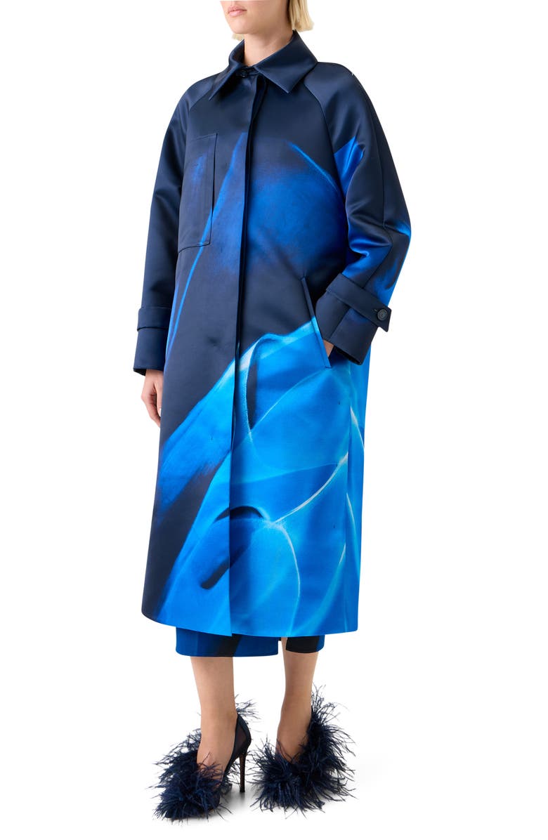 Akris Elliot Cyanotype Duchesse Satin Trench Coat, Alternate, color, Navy-Royal