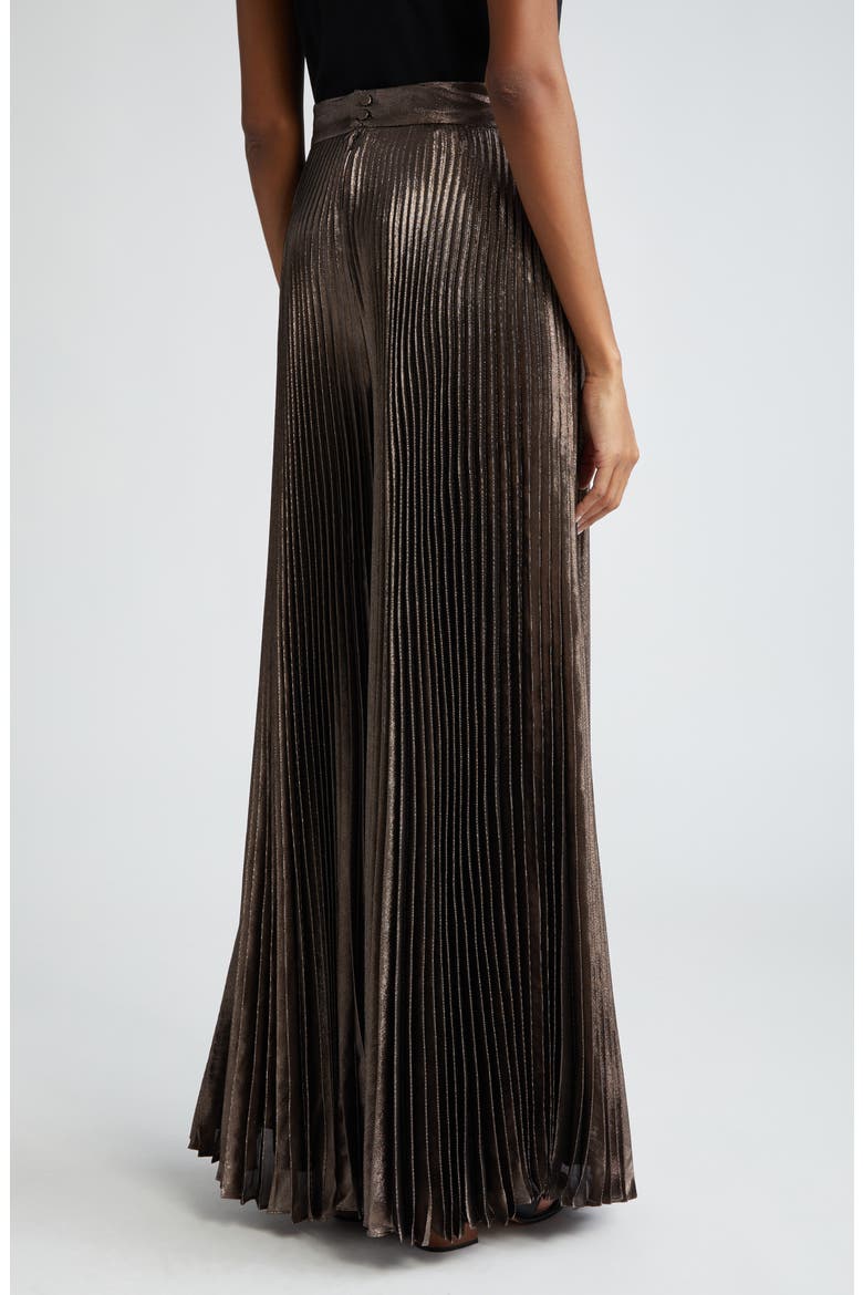 Panteon Pleated Metallic Silk Blend Wide Leg Pants, Alternate, color, BRONZE