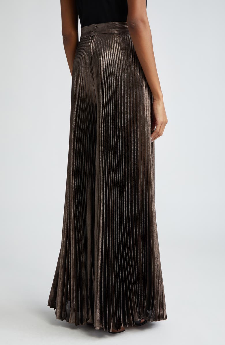 Max Mara Panteon Pleated Metallic Silk Blend Wide Leg Pants, Alternate, color, Bronze
