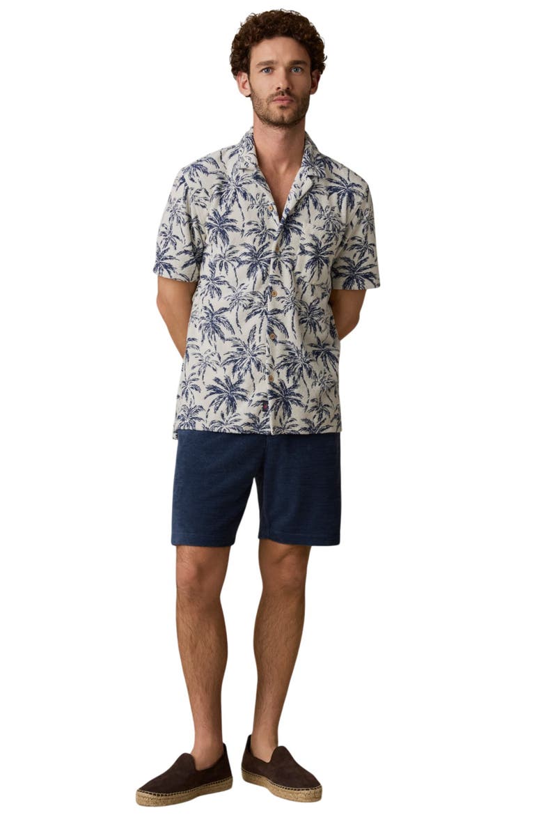 Cabana Floral Short Sleeve Terry Cloth Button-Up Shirt, Alternate, color, IVORY TROPIC TREES