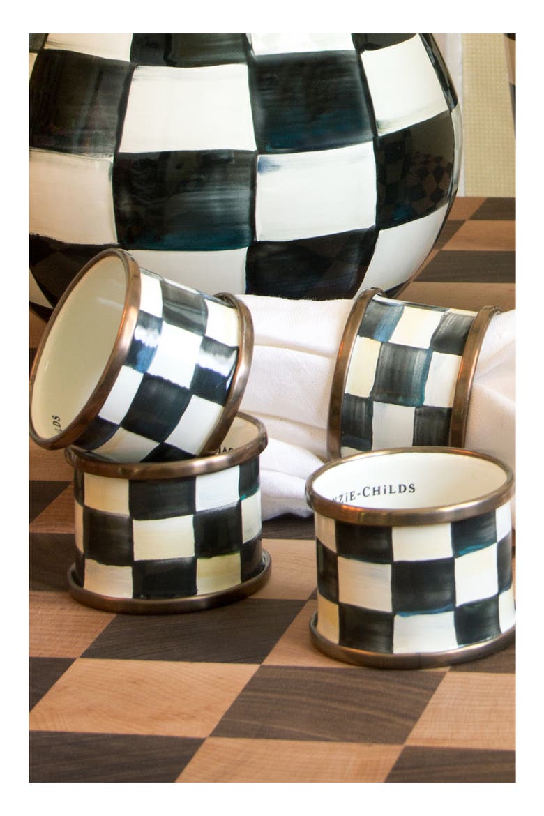 Courtly Check Set of 4 Enameled Steel Napkin Rings, Alternate, color, BLACK/ WHITE