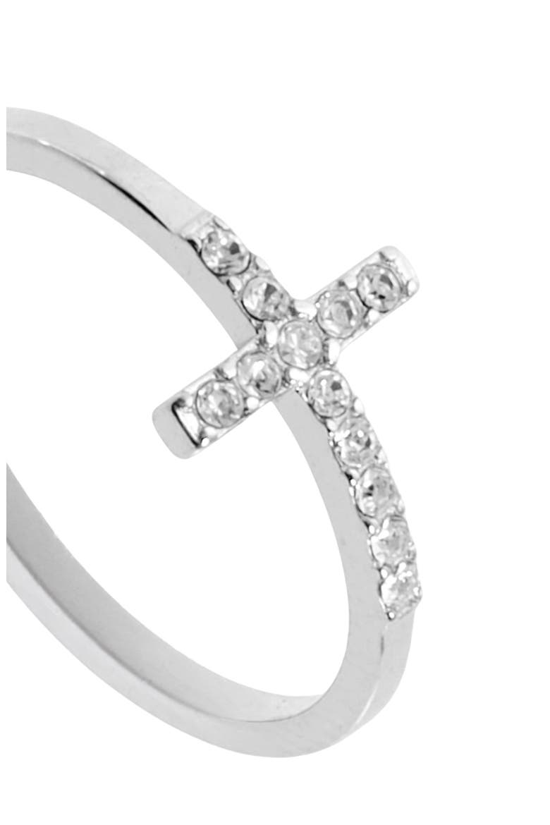 Cubic Zirconia Side Cross Ring, Alternate, color, SILVER