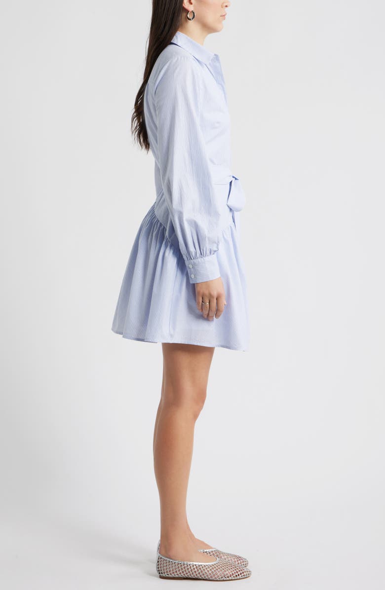 Caslon<sup>®</sup> Stripe Long Sleeve Tiered Mini Shirtdress, Alternate, color, Blue- White Silver Stripe