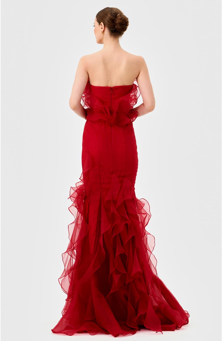 Bariano Zita Strapless Ruffle Gown, Alternate, color, Red