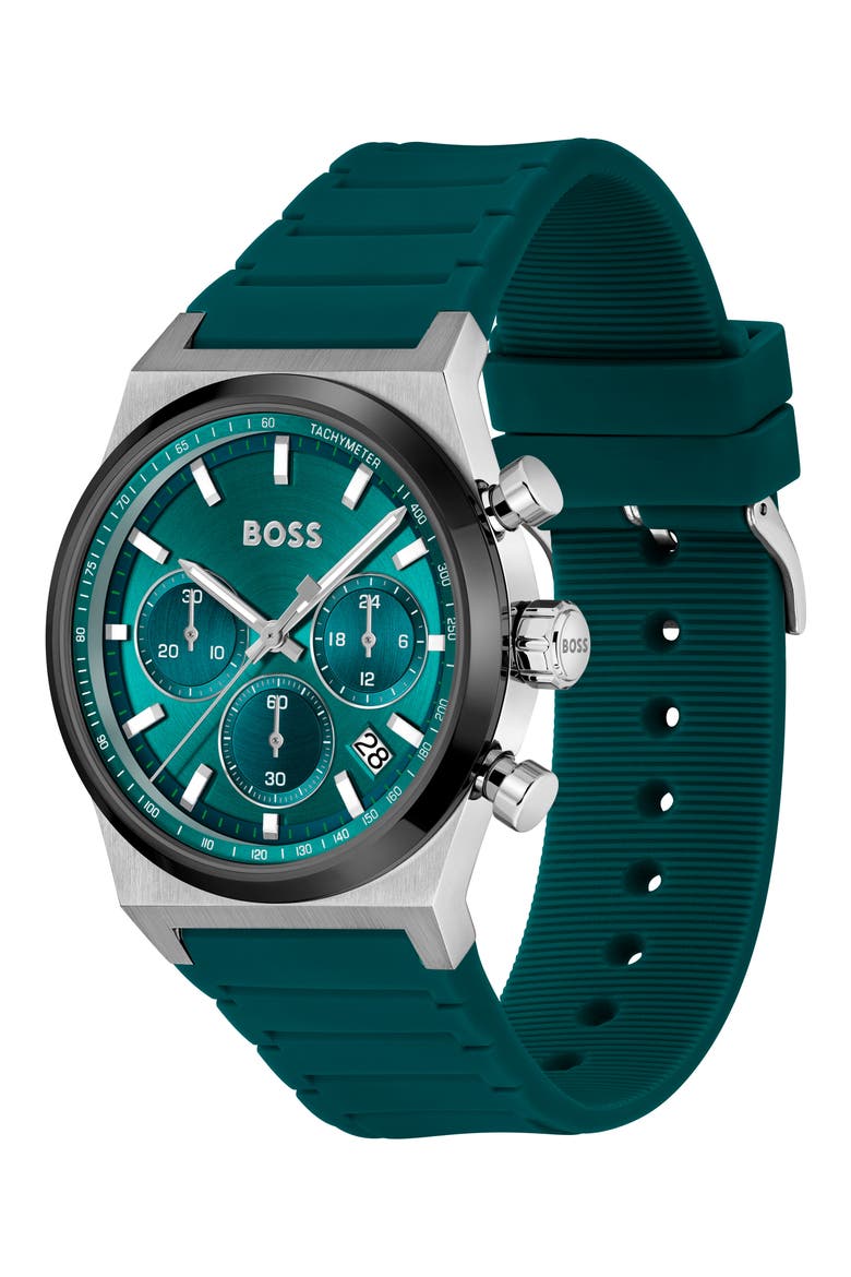Candor Chronograph Silicone Strap Watch, 41mm, Alternate, color, GREEN