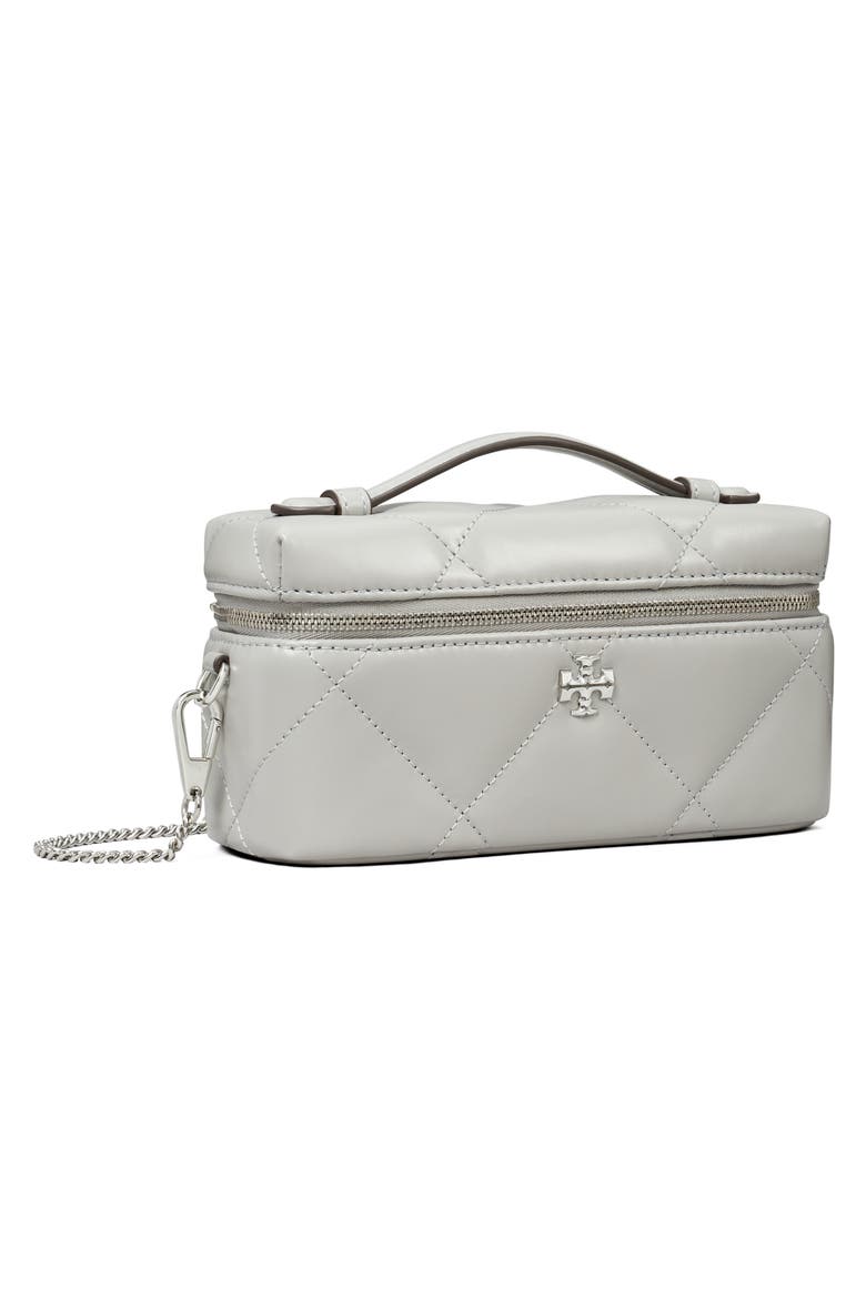 Kira Diamond Quilted Charm Leather Vanity Train Case, Alternate, color, GRAY