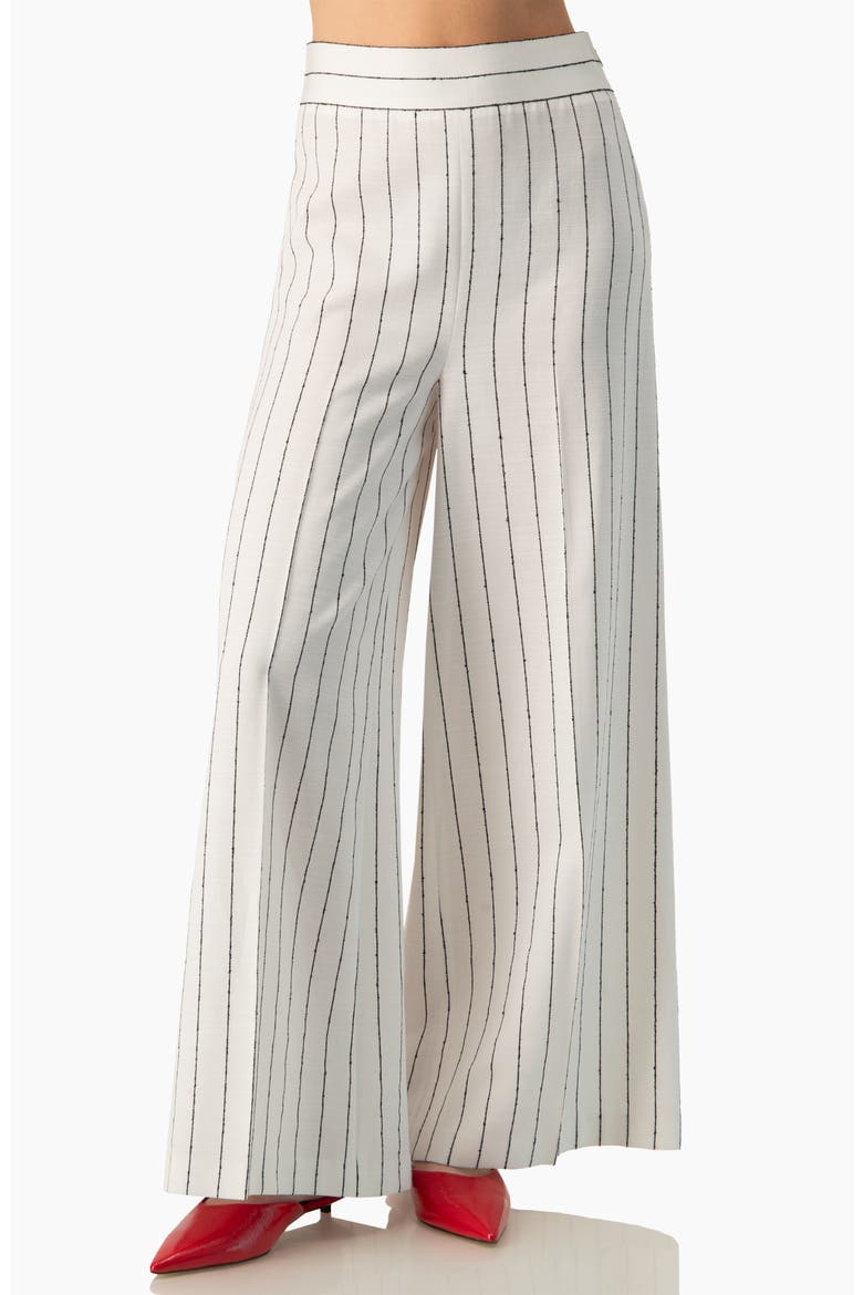 Pinstripe High-Waist Wide-Leg Tailored Suit Trousers, Main, color, White