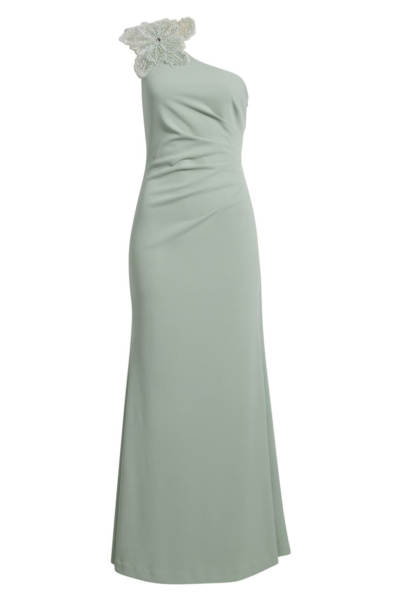 Beaded Floral Detail One-Shoulder Gown, Alternate, color, SAGE