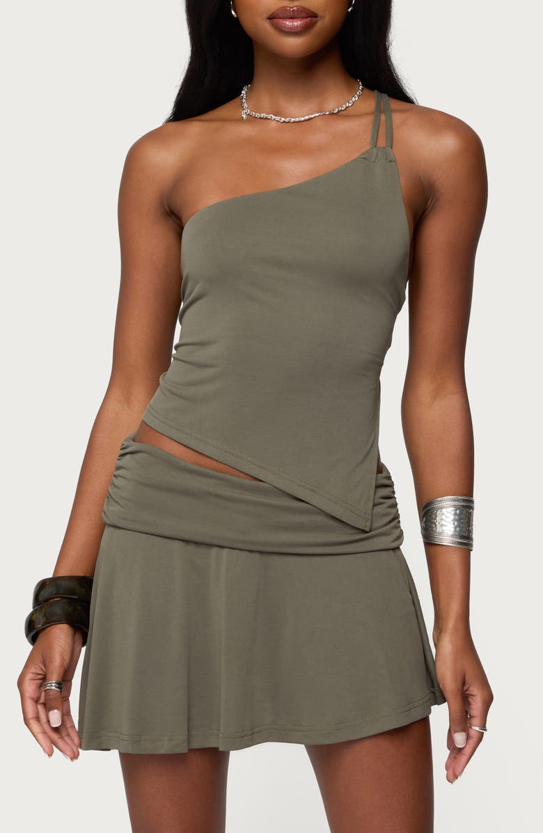 EDIKTED Janah One-Shoulder Lace-Up Open Back Top, Main, color, Olive