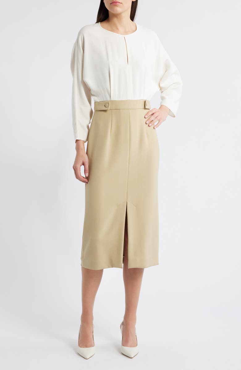 BOSS Ditela Mixed Media Dress, Main, color, Light Beige Combo