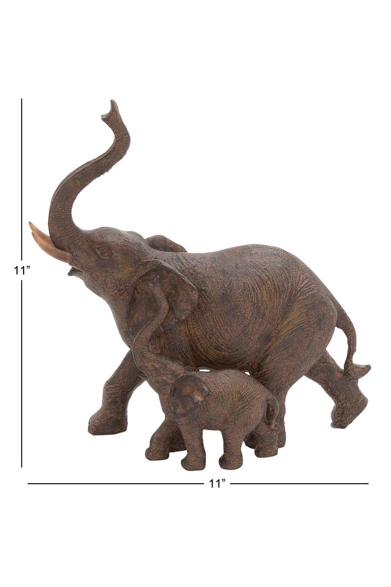 Brown Polystone Eclectic Elephant Sculpture, Alternate, color, BROWN