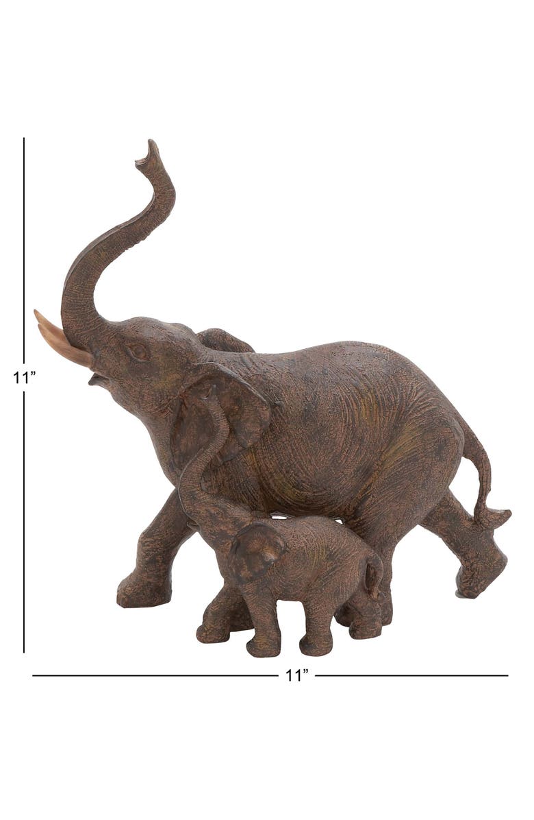 WILLOW ROW Brown Polystone Eclectic Elephant Sculpture, Alternate, color, Brown