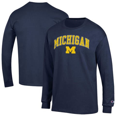 Men's Champion  Navy Michigan Wolverines Arch Over Logo 2-Hit Long Sleeve T-Shirt
