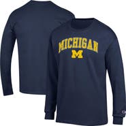 Champion Men's Champion  Navy Michigan Wolverines Arch Over Logo 2-Hit Long Sleeve T-Shirt